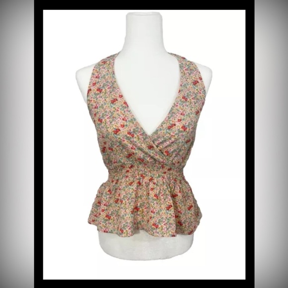 Monteau Tops - MONTEAU | Floral Halter Top Cinched Waist Size Small